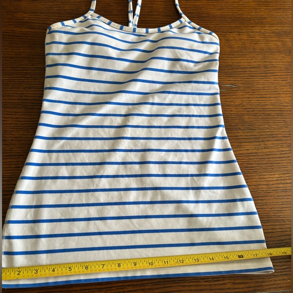 Lululemon blue & white striped Power Y Tank racer-back straps, hip length size 6 - Picture 8 of 9